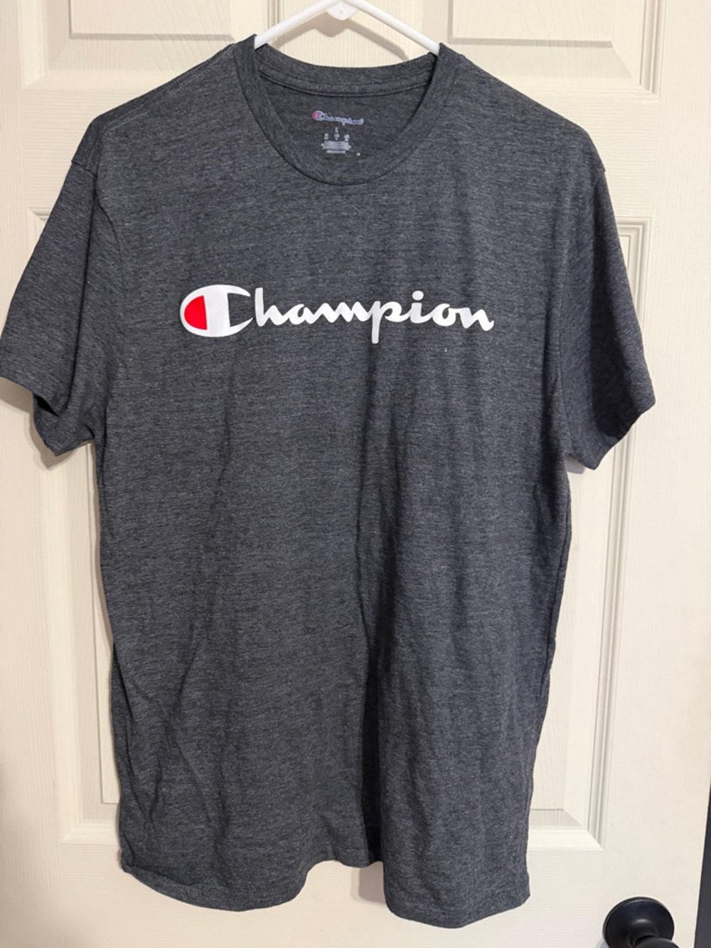 Champion Dark Heather Gray Logo Short Sleeve Tee